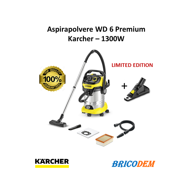 Aspiratore multiuso Karcher WD 6 P Premium + Drill Dust Catcher- soffiatore  - bidone 30 lt, 1300W