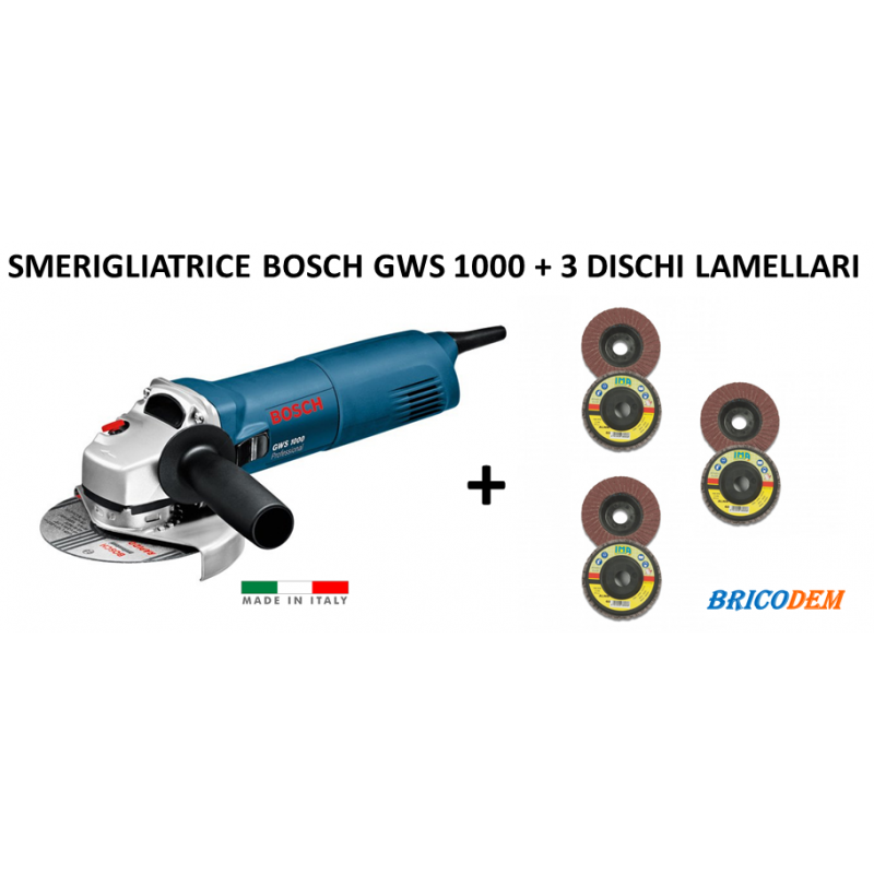 Smerigliatrice angolare Bosch GWS 1000 prof 1000W 125mm + 3 dischi lamellari