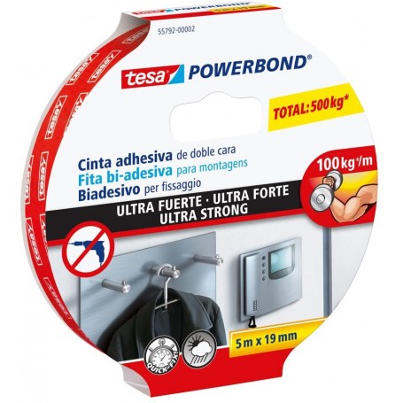 Nastro Biadesivo per Fissaggio tesa Powerbond Ultrastrong, 5m x 19mm, Standard