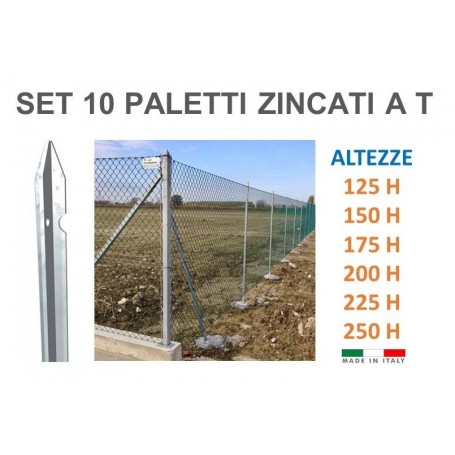 Paletti per recinzione  zincati per rete metallica diverse altezze CM SET 10 PZ