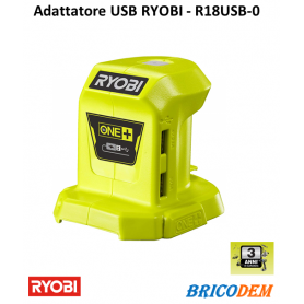 Ryobi Adattatore USB a batteria 18V porte di ricarica 1,0 A/2,1 A R18USB-0