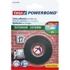 tesa Powerbond Nastro BiAdesivo Forte per Esterni, 1.5 m x 19 mm