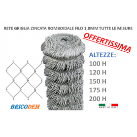 25Mt. Rete romboidale griglia maglia sciolta zincata maglia 50X50 filo 1,8mm