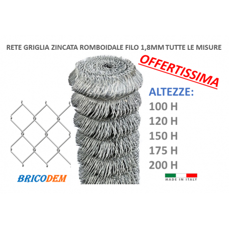 25Mt. Rete romboidale griglia maglia sciolta zincata maglia 50X50 filo 1,8mm