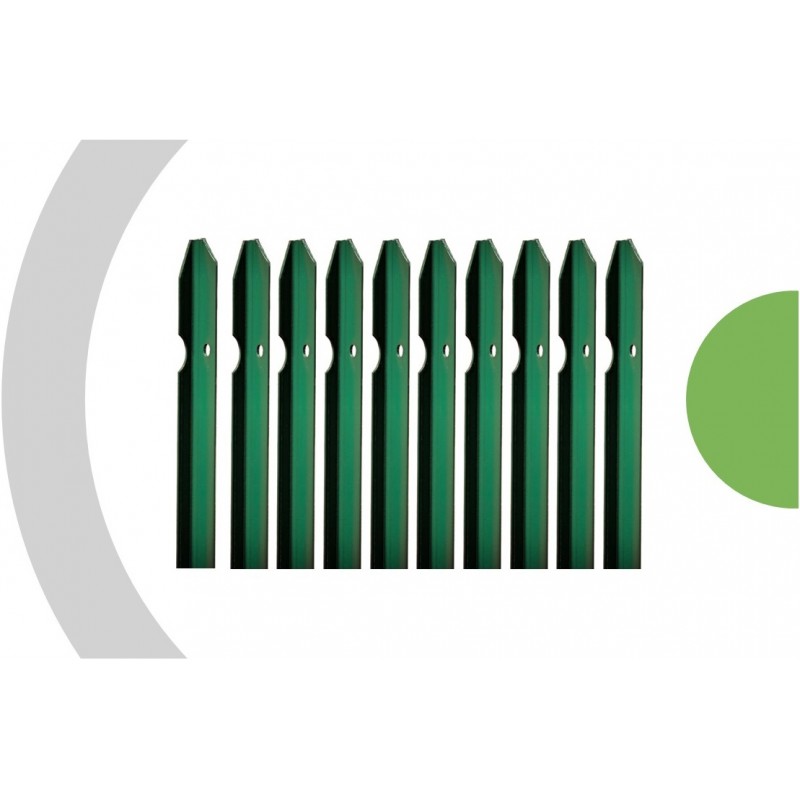 10 PZ Palo paletto in ferro a T 35x35x3,5 mm plastificato verde per rete  recinzione metallica MADE IN ITALY (H 225 cm)