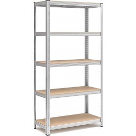 Scaffale in Metallo Zincato MDF 180x90x40 5 Ripiani Portata 175Kg - 875Kg
