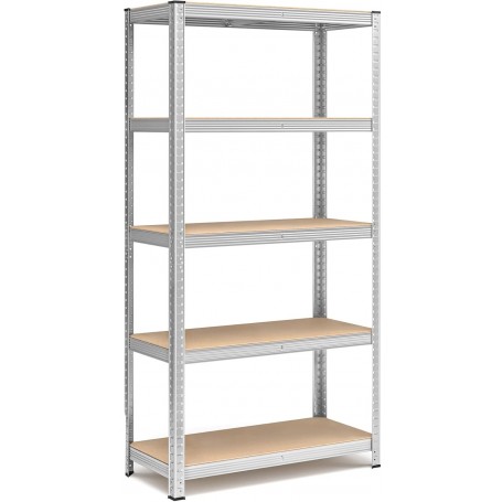 Scaffale in Metallo Zincato MDF 180x90x40 5 Ripiani Portata 175Kg - 875Kg
