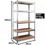 Scaffale in Metallo Zincato MDF 180x90x40 5 Ripiani Portata 175Kg - 875Kg