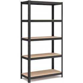 Scaffale in Metallo Nero MDF 180x90x40 5 Ripiani Portata 175Kg - 875Kg