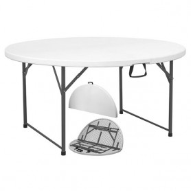 Tavolo da Catering Rotondo Pieghevole da Giardino 150cm H74 Bianco