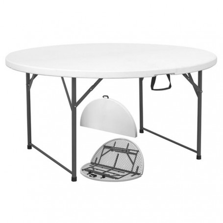 Tavolo da Catering Rotondo Pieghevole da Giardino 150cm H74 Bianco