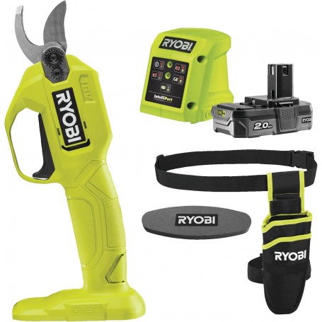 Cesoia a batteria Ryobi RY18SCA-120P con batteria 18V 2AH, Caricabatteria, fodero e pietra per affilatura