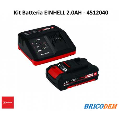 Caricabatteria rapido con batteria Einhell Power-X-Change 18V LITIO Kit 2 AH